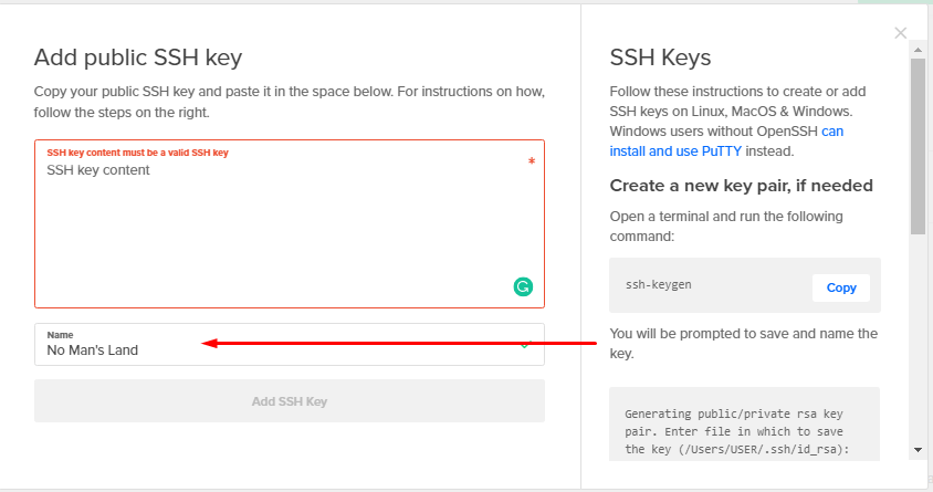 Add a public ssh key