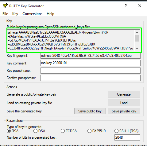 The generated ssh key