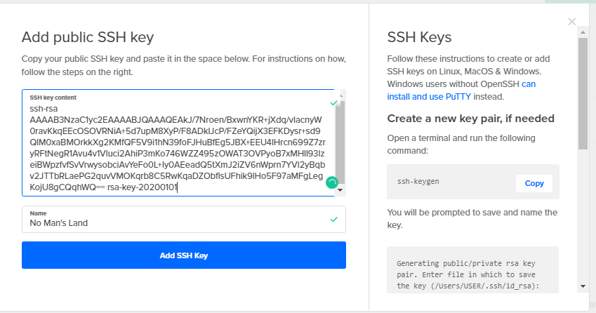 Paste Public Key in DO