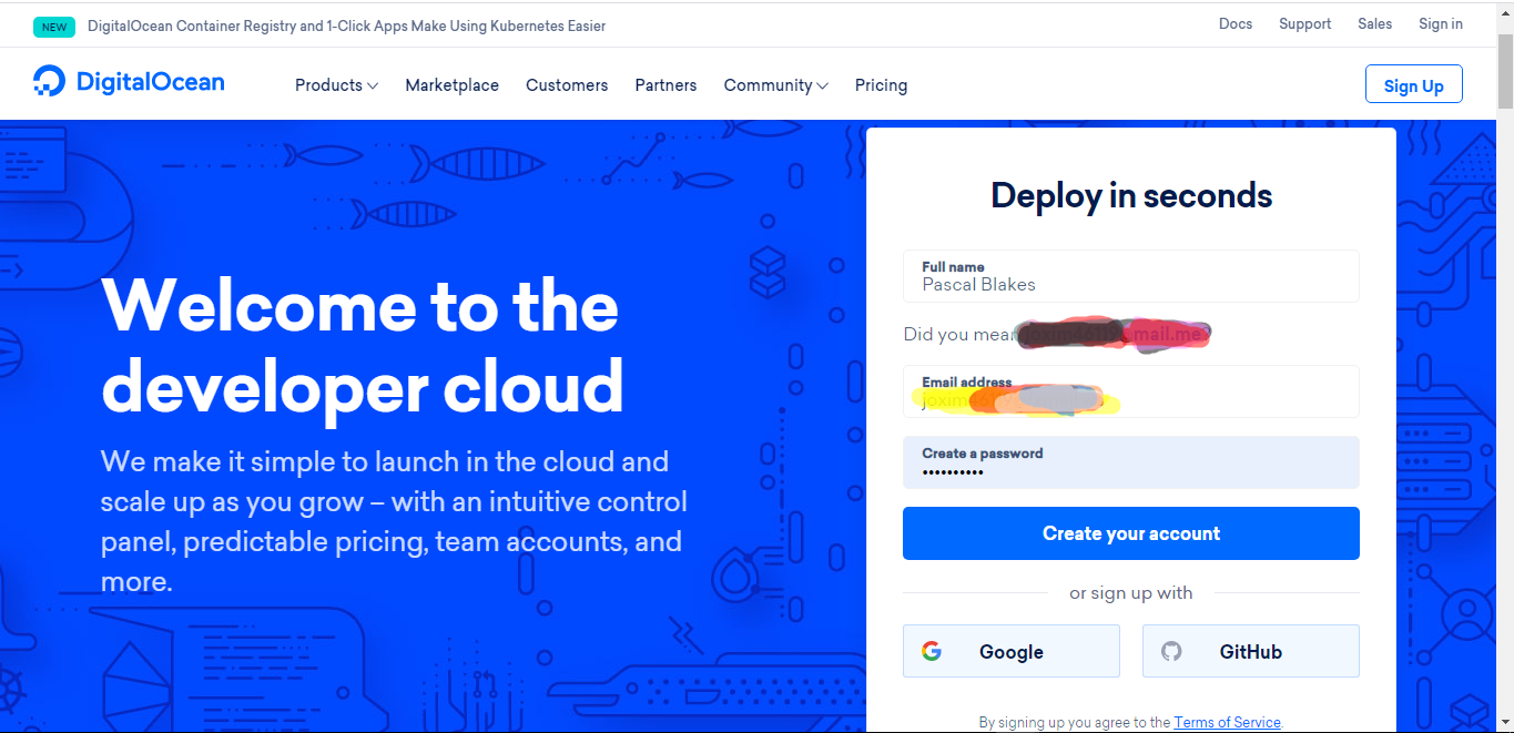 Register DigitalOcean