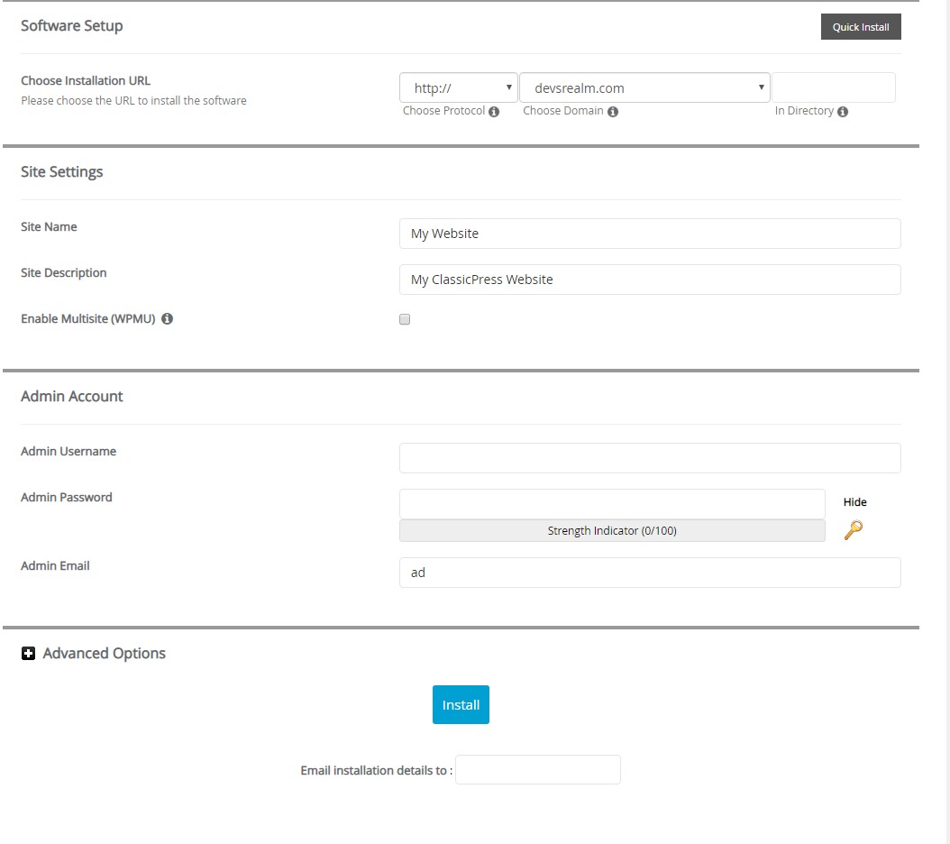 ClassicPress Custom install setting