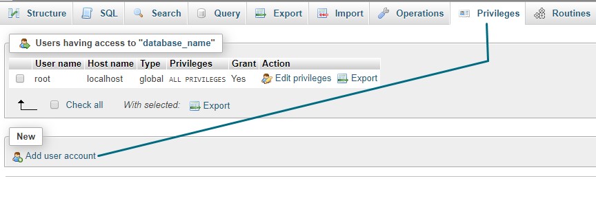 phpMyAdmin add user account