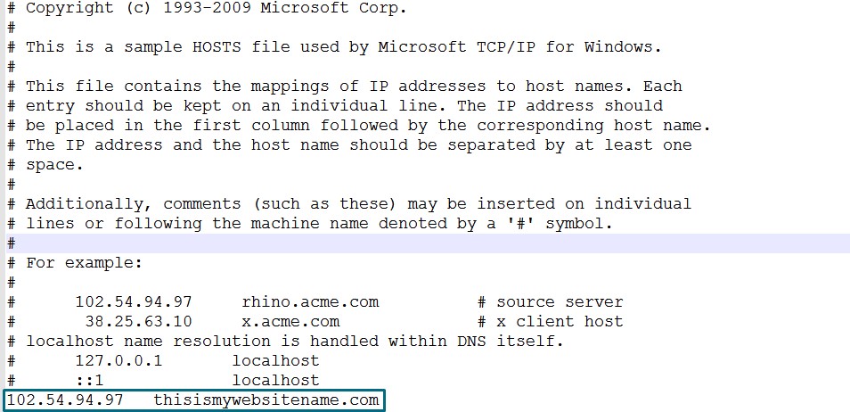 Add IP and the associated name windows hosts