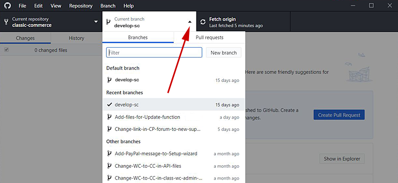 GitHub Desktop switch branch