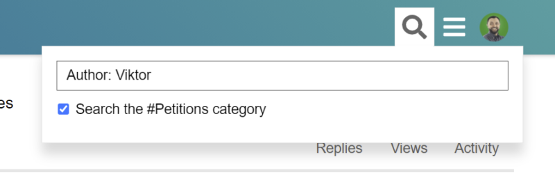 Search petitions category