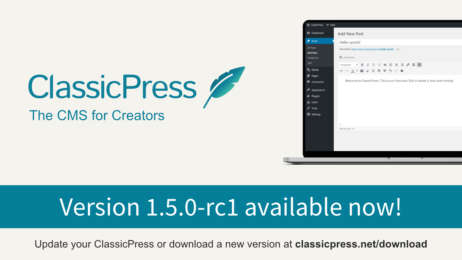 Classicpress Release Banner V1.5.0 Rc1