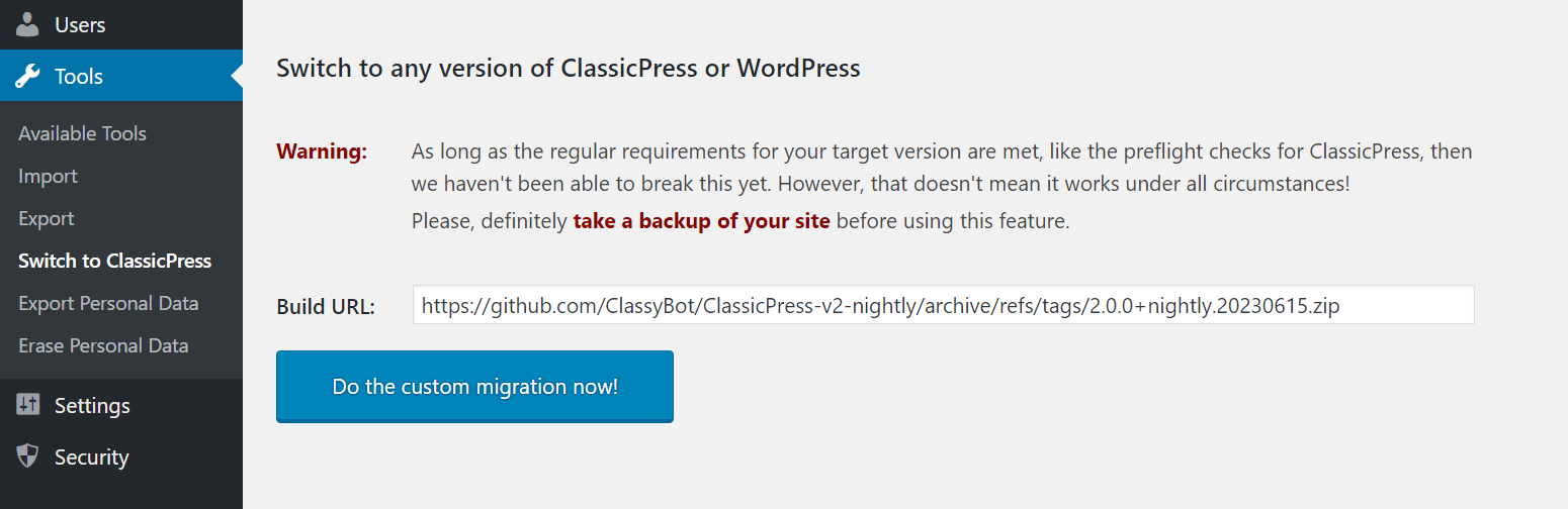 ClassicPress migration plugin