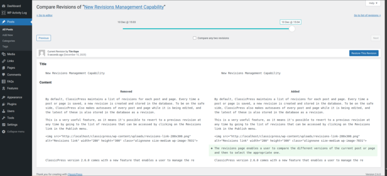 Revisions comparison