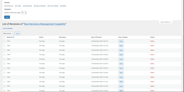 Revisions deletion choices