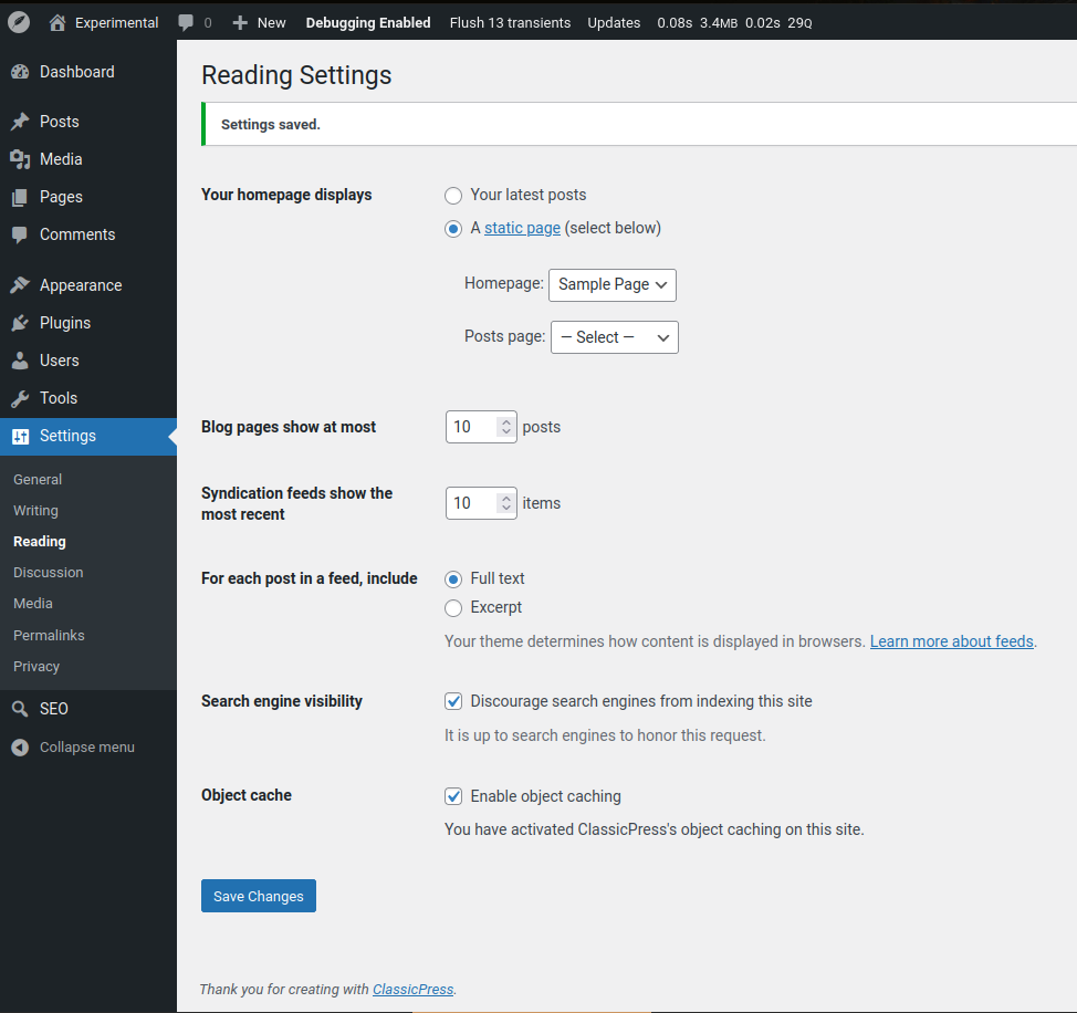 Object Cache Setting